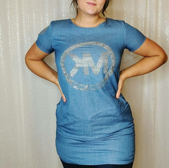 Unique ,,MK" embellished Denim Tunic dress - Picture 2 of 5